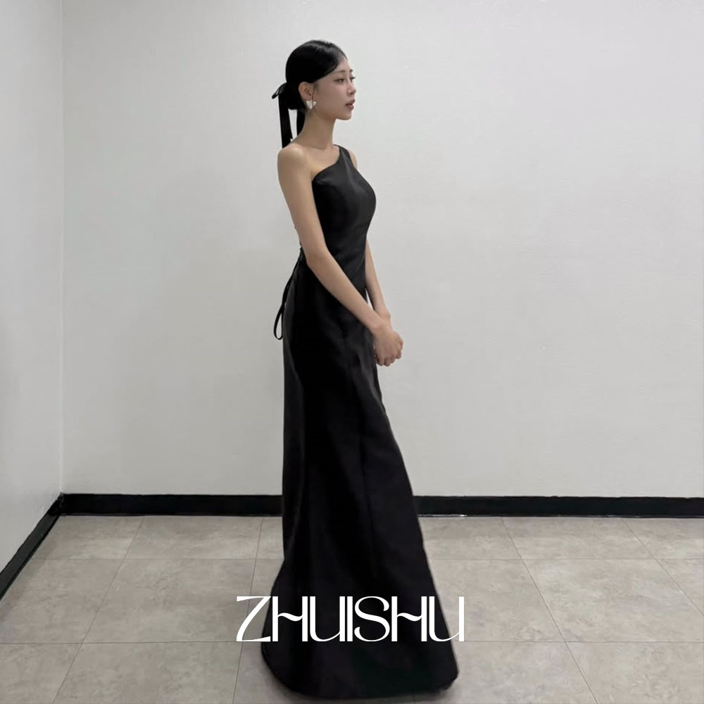 Modern Korean Lifestyle - ZHUISHU One Shoulder Black Evening Dresses